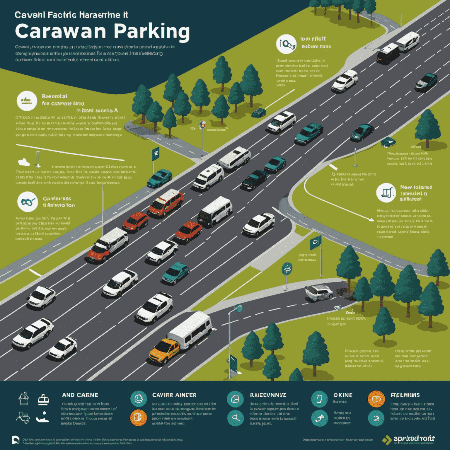 An infographic illustrating new rules for caravan parking, including designated areas and time limits.